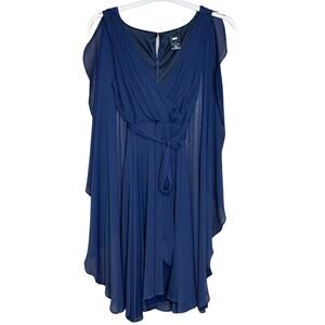 DKNY blue caped dress lightweight flowy feminine formal belted size 8